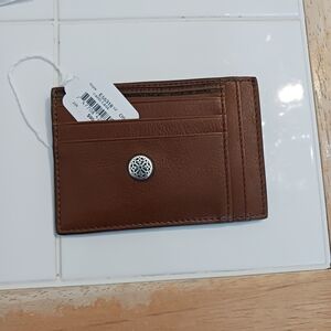 Brown Leather Card Holder with Decorative Button